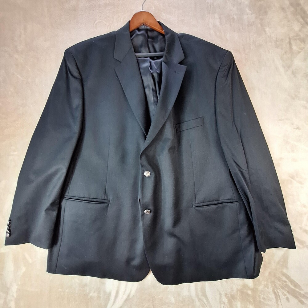 Chaps Blazer Mens 50R Black 100% Wool Single Vented Two Button Jacket Sport Coat